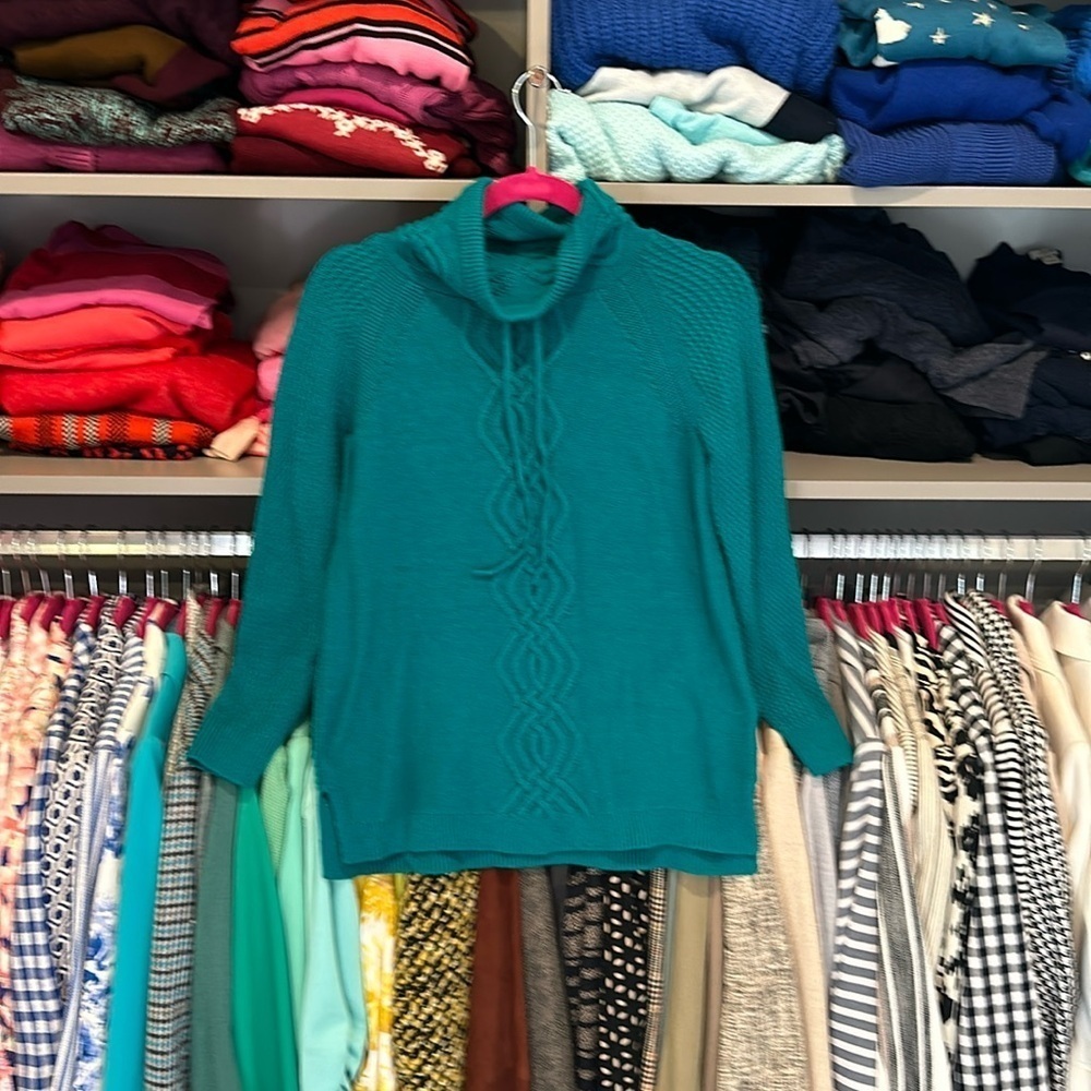 Talbots green turtleneck with tie long sleeve sweater size SP